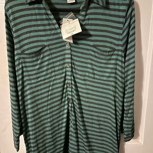 Liz Claiborne Teal and Black Striped Shirt